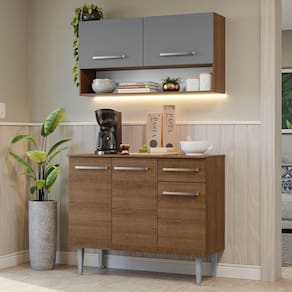 Armário De Cozinha Compacta 105cm Rustic/cinza Emilly Madesa 03 Rustic/cinza