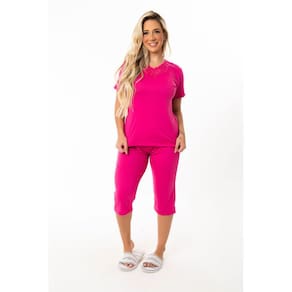 Roupa de Dormir Pijama Feminino Suede Liso MangaCurta
