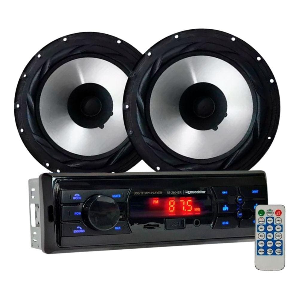 Rádio Roadstar RS2604BR BT/USB/SD/FM/Auxiliar + 2 Alto Falantes 6 Bomber 100w