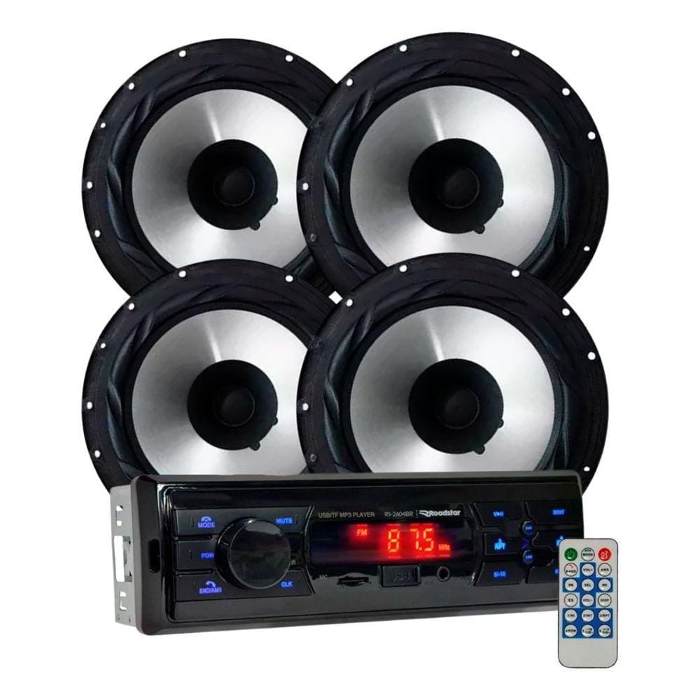 Rádio Roadstar RS2604BR BT/USB/SD/FM/Auxiliar + 4 Alto Falantes 6 Bomber 200w