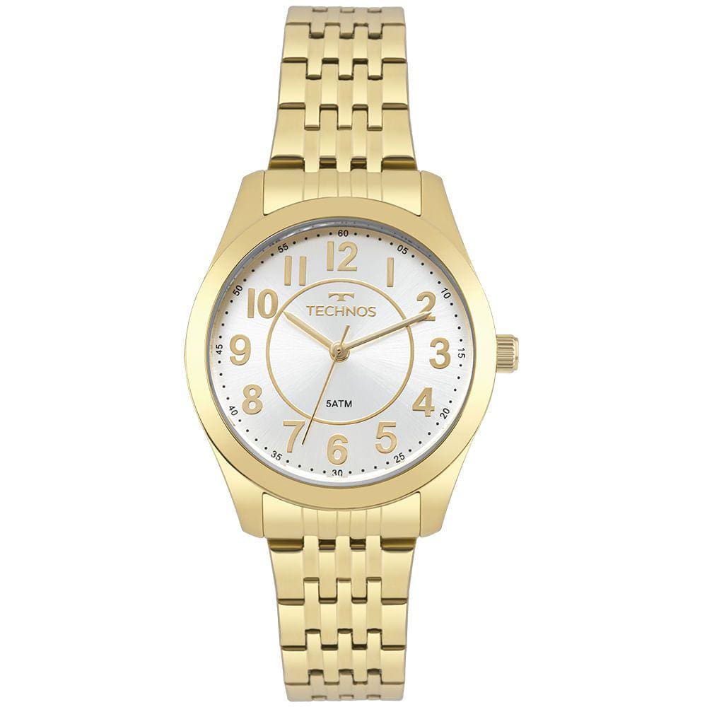 Relógio TECHNOS feminino analógico dourado prata 2035MJDS/4K