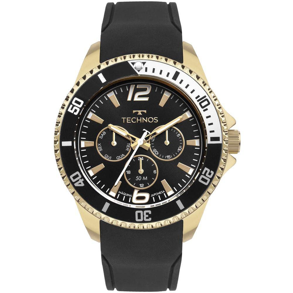 Relógio TECHNOS masculino dourado silicone 6P29ALF/2P