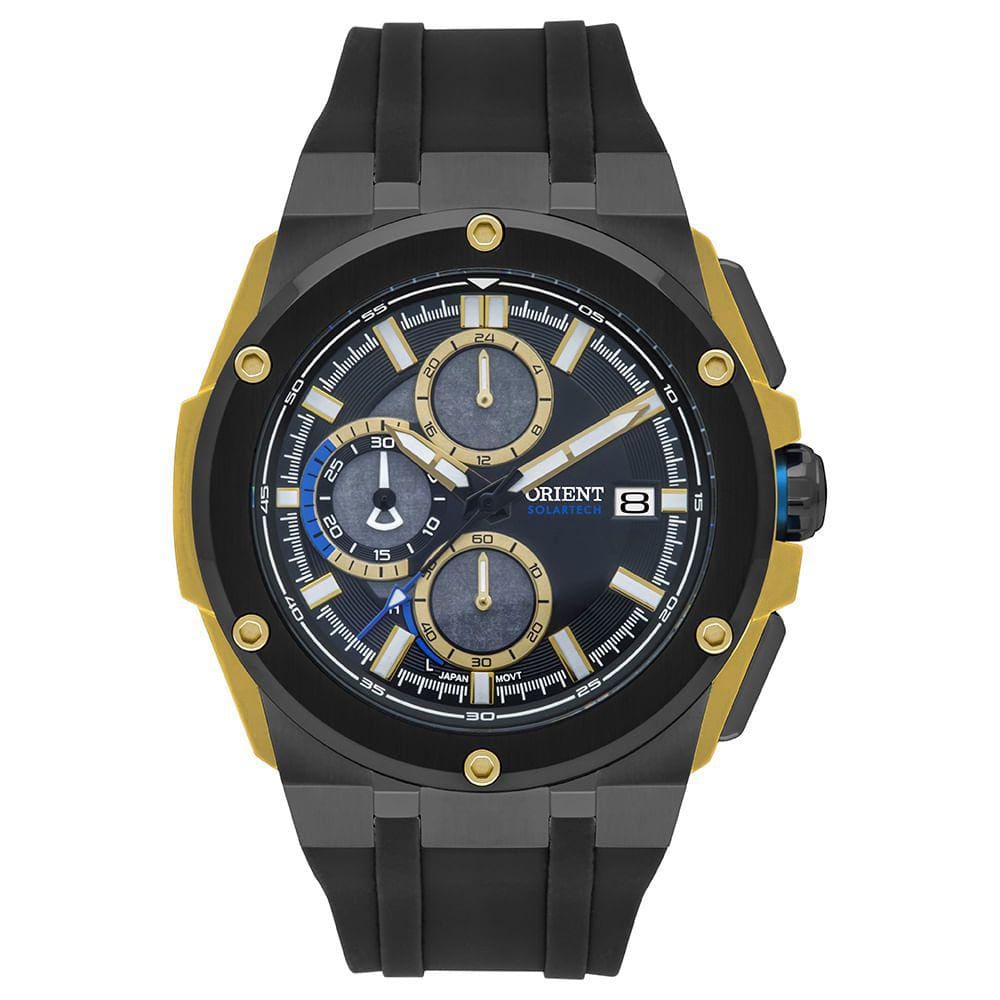 Relógio ORIENT masculino solar cronógrafo preto MTSPC013 P1PX