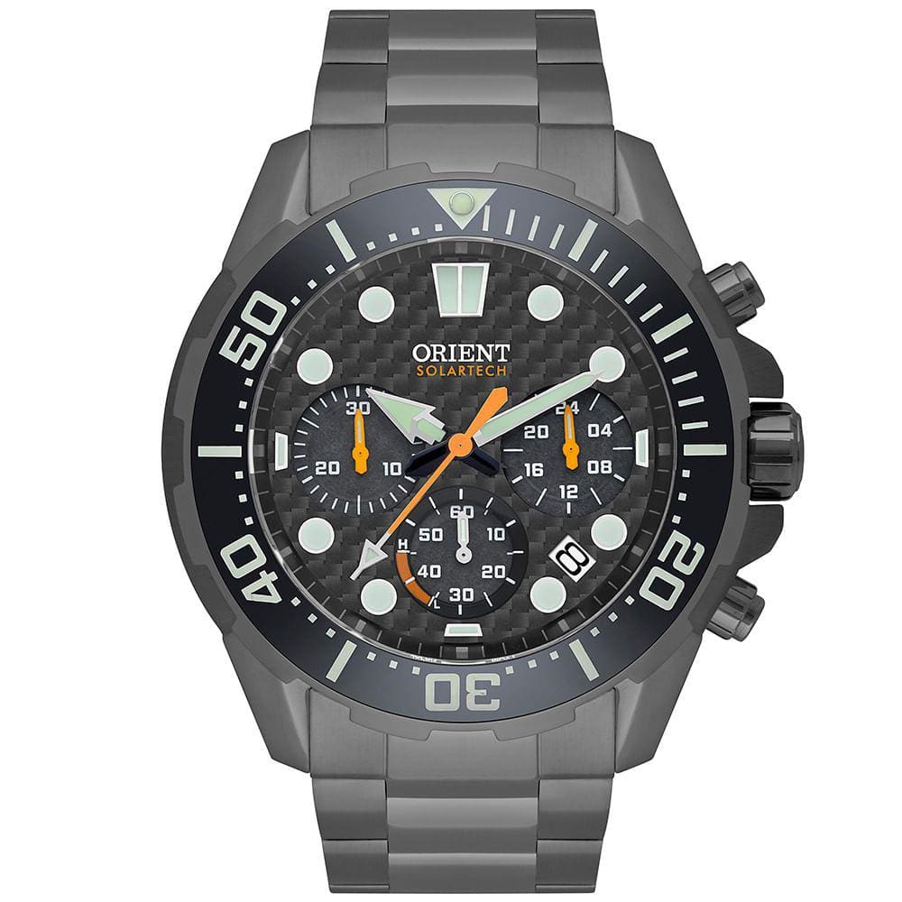 Relógio ORIENT masculino solar cronógrafo preto MYSSC016 G1GX