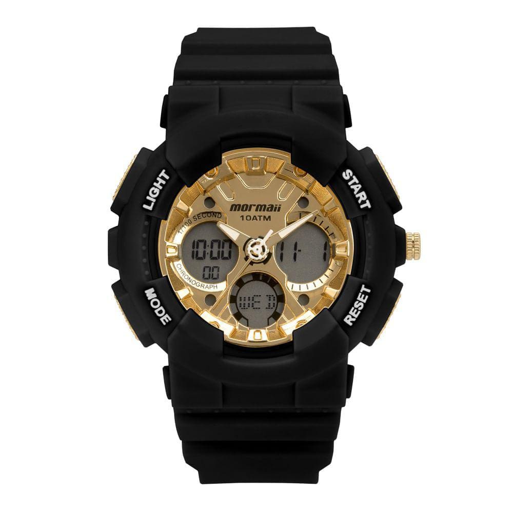 Relógio MORMAII masculino anadigi dourado preto MO0691C/8P