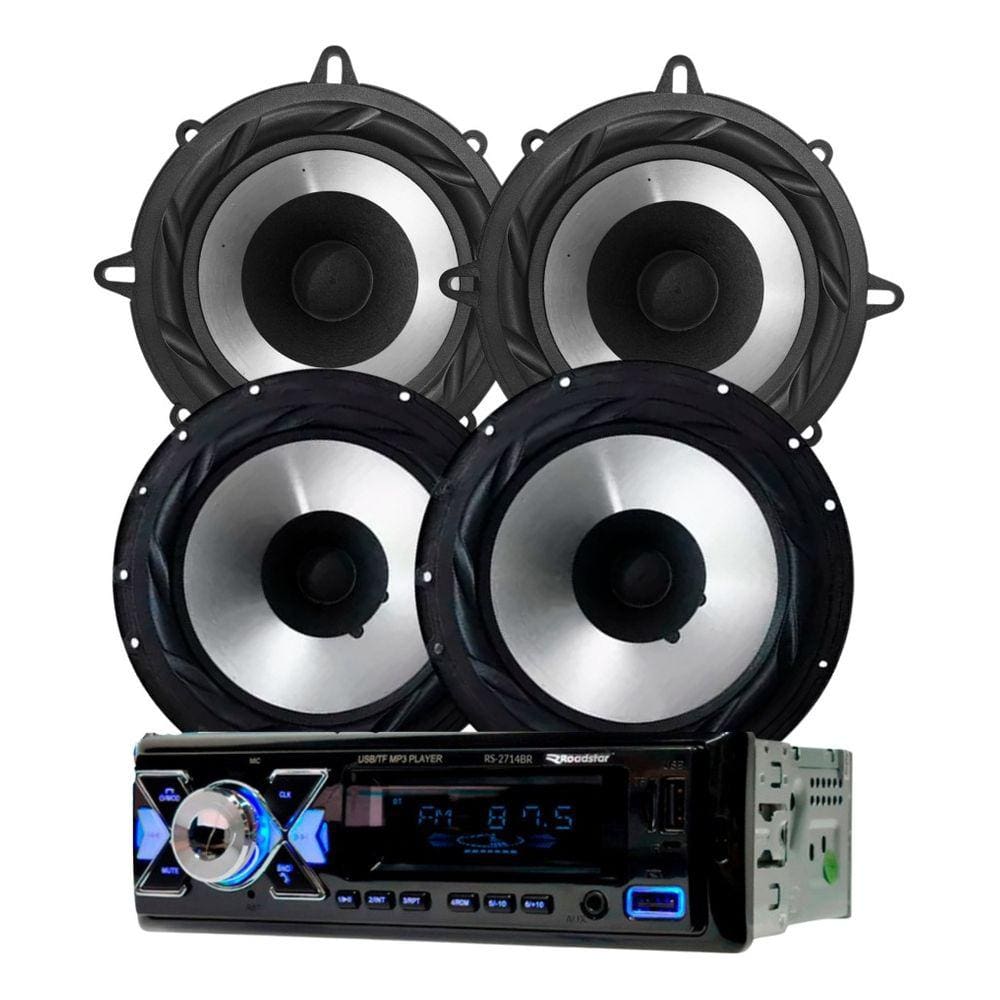 Rádio Roadstar RS2714BR BT/2USB/SD/FM/AUX + 2 Falantes 6 Bomber 100w + 2 Falantes 5 Bomber 5 100w