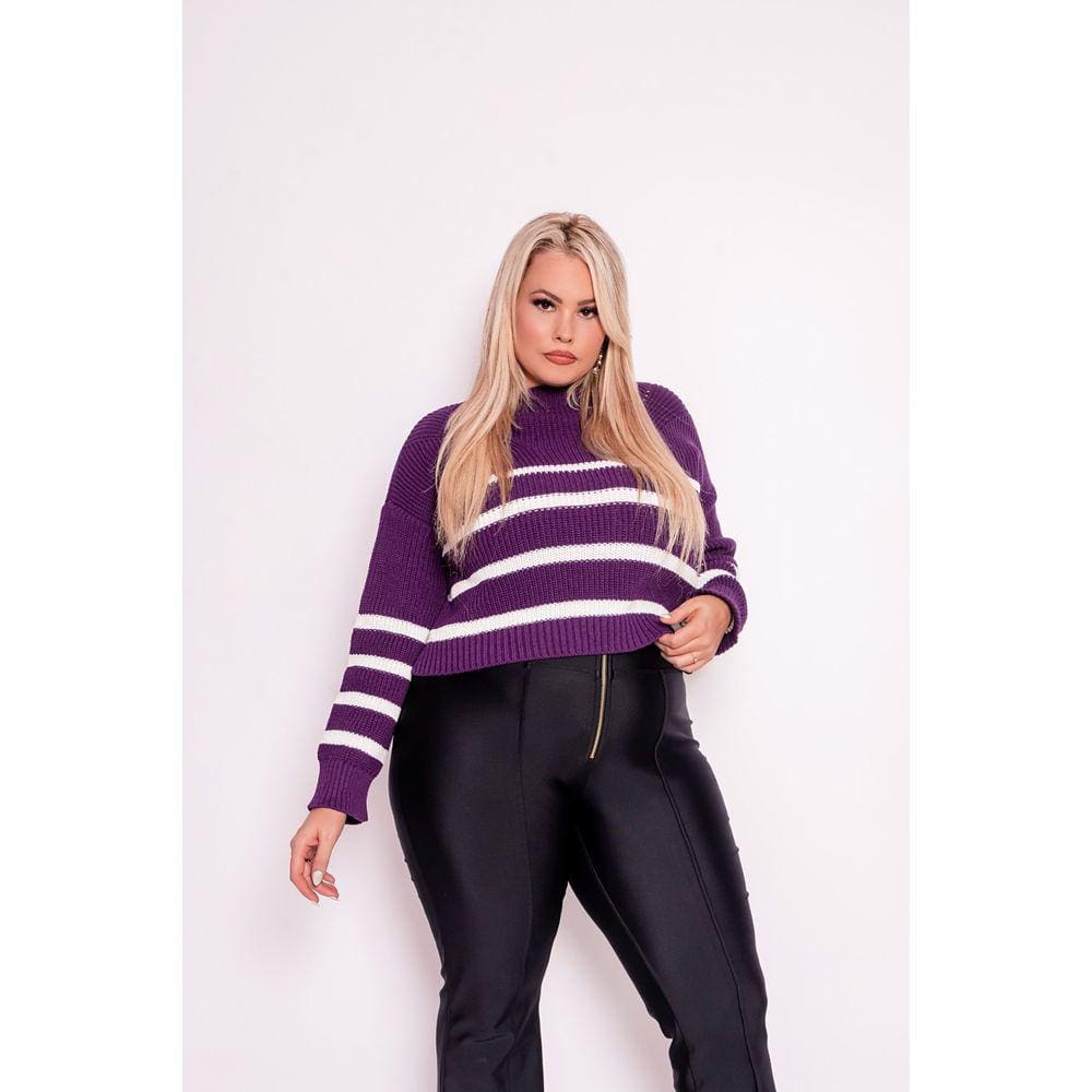 Blusa Tricot Plus Size Listrada