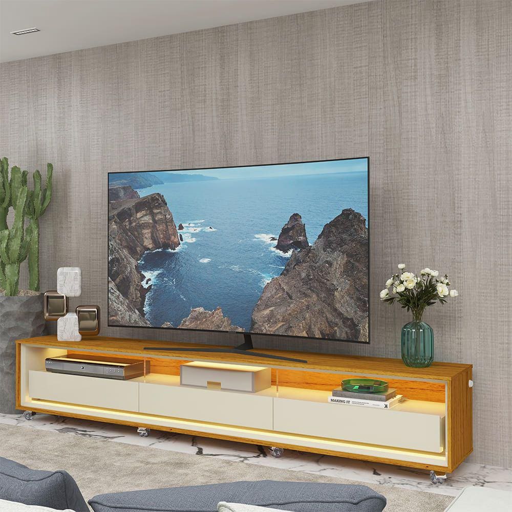 Rack para TV com LED Rodízios Requinte 260 Naturale Off White - Gelius
