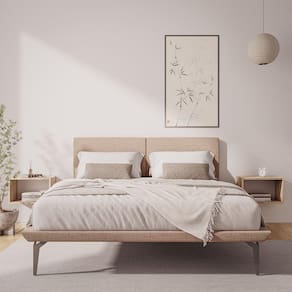 Base Box Cama Japonesa Toquio Casal com Cabeceira Almofada Linho Bege