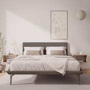 Base Box Cama Japonesa Toquio Casal com Cabeceira Almofada Linho Marrom