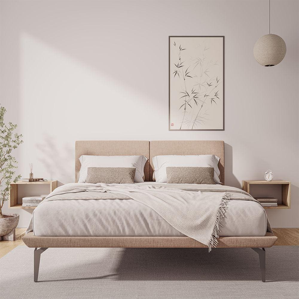 Estrutura para Cama Japonesa Toquio King com Cabeceira Almofada Linho Bege