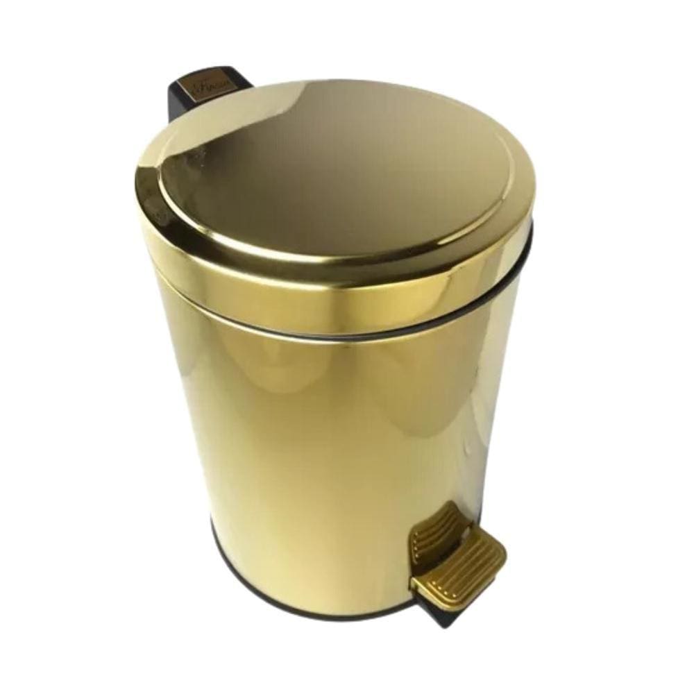 Lixeira Dourada Em Aço Inox Para Banheiro Pedal 30L Fineza