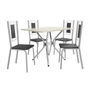 Conjunto Sala de Jantar Kappesberg Crome Tampo de Vidro 4 Cadeiras Cromado Off White Preto