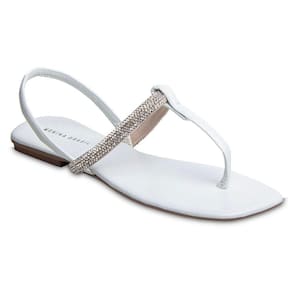 Sandália Rasteira Paula com Strass Branca 2591