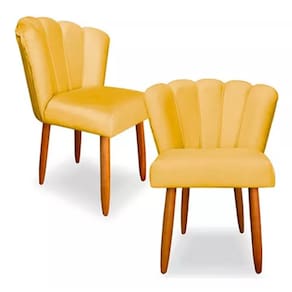 Kit 2 Cadeiras Poltrona Sala Jantar Penteadeira Pétala Suede Amarelo