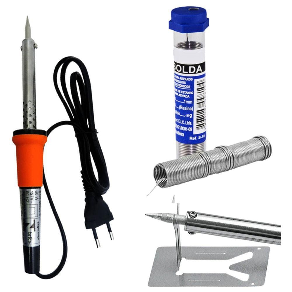 Kit Ferro De Solda Soldar Soldador 60w + Estanho