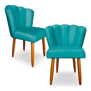 Kit 2 Cadeiras Poltrona Sala Jantar Penteadeira Pétala Suede Azul Turquesa