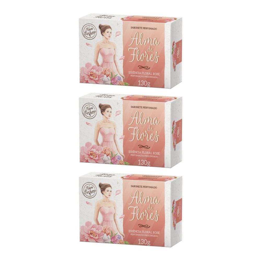 Sabonete Alma De Flores 130G Floral Rose-Kit C/3Un