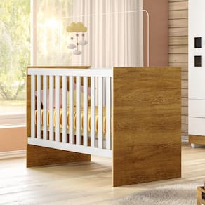 Berço com Suporte Mosquiteiro 100% MDF Life Branco/Madeirado Ypê