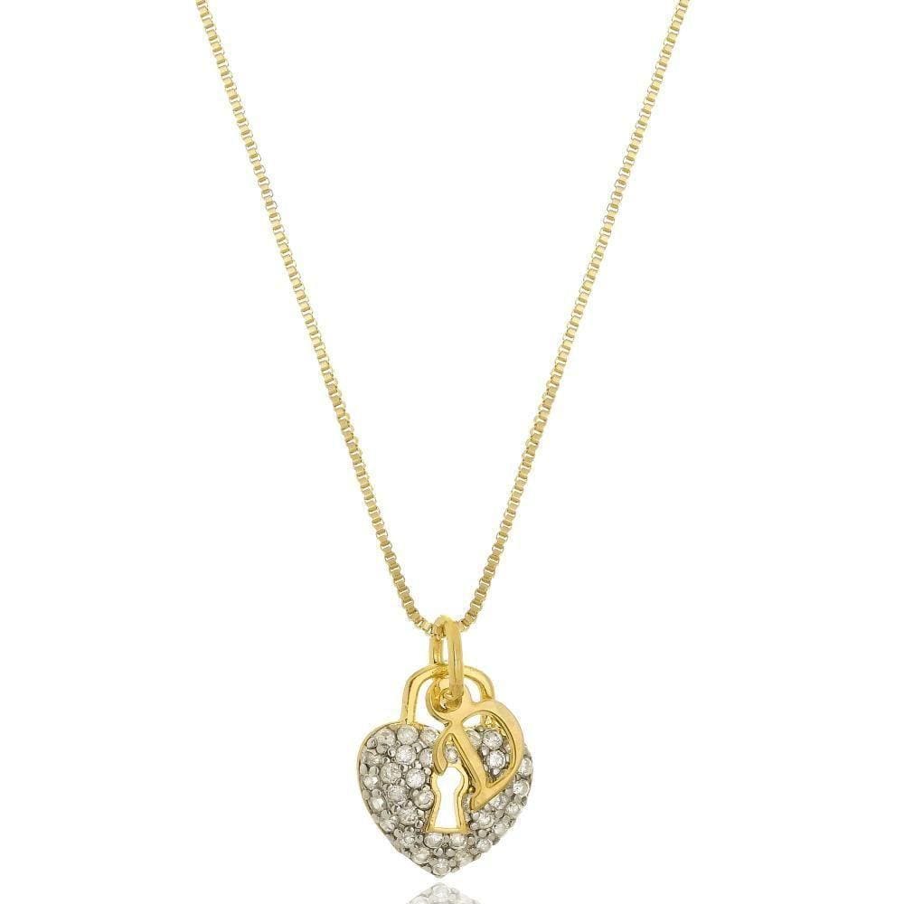 Colar Personalizado Coração Cadeado De Zircônia E Inicial [f027]