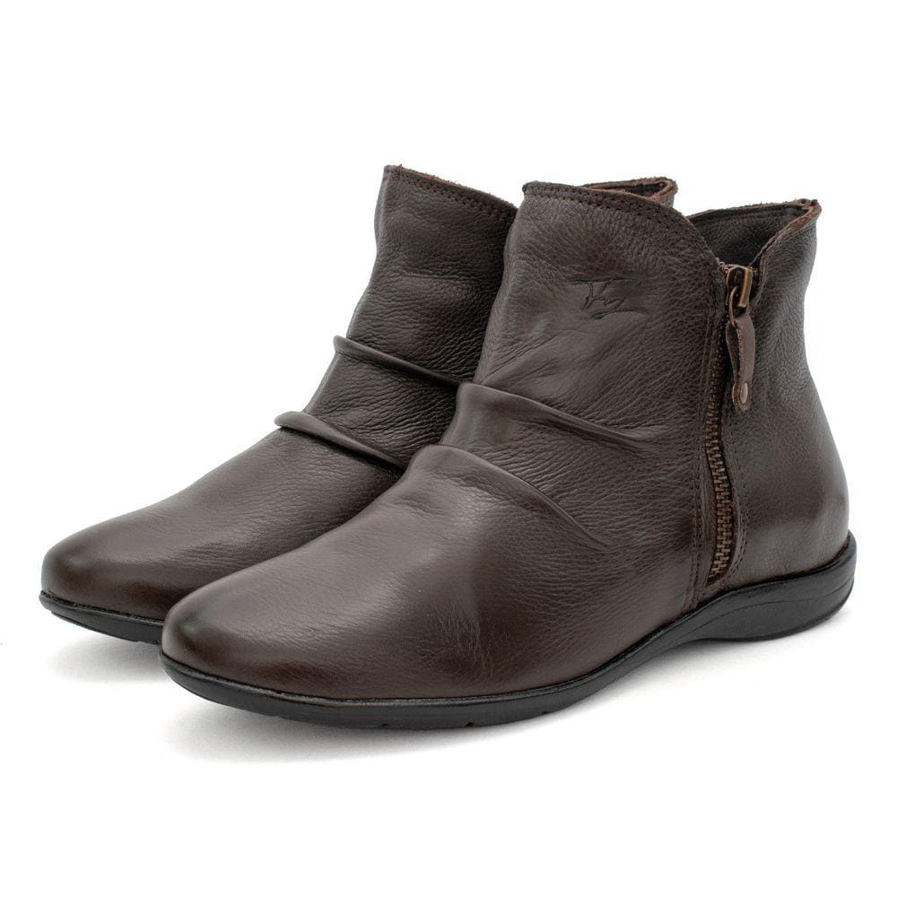 Bota Casual Couro Feminina Solado Rasteiro Marrom