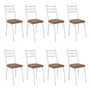 Kit 8 Cadeiras de Cozinha Luisiana Estampado Rattan Bege Pés de Ferro Branco - Pallazio