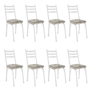 Kit 8 Cadeiras de Cozinha Luisiana Estampado Cedro Pés de Ferro Branco - Pallazio