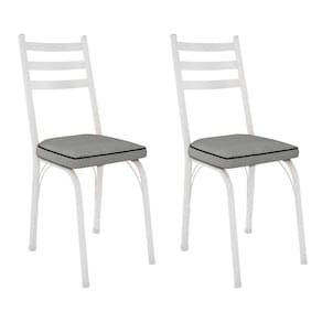 Kit 2 Cadeiras de Cozinha Luisiana Estampado Platina Pés de Ferro Branco - Pallazio