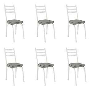 Kit 6 Cadeiras de Cozinha Luisiana Estampado Platina Pés de Ferro Branco - Pallazio