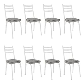 Kit 8 Cadeiras de Cozinha Luisiana Estampado Grafiato Pés de Ferro Branco - Pallazio
