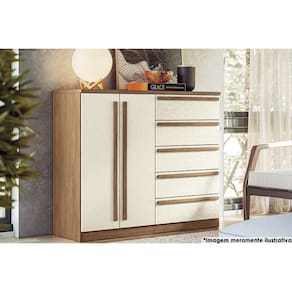 Cômoda Solteiro Málaga Gold 2 Portas e 5 Gavetas jatoba/Areia - Santos Andirá