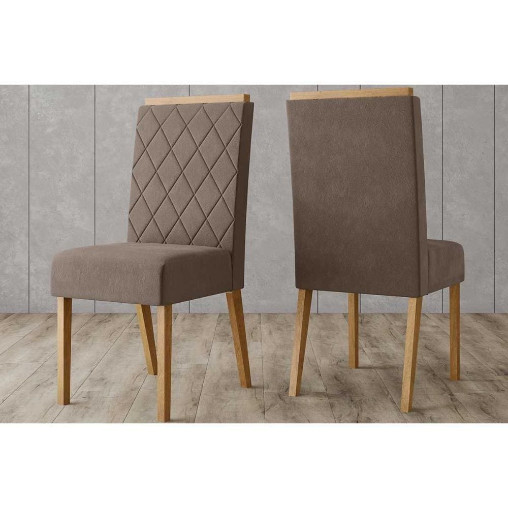 Cadeira Sala de Jantar Nina Kit 2 Un Nature/Veludo Light Marrom Amêndoa - Henn
