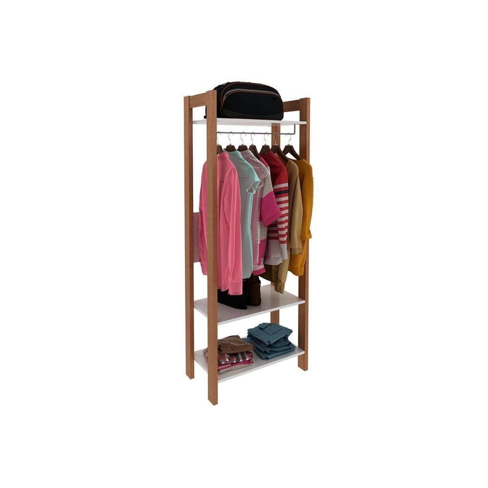 Guarda Roupa Closet Modulado AZ1029 Cabideiro c/ 2 Prateleiras cor Amêndoa/Branco - Tecno Mobili
