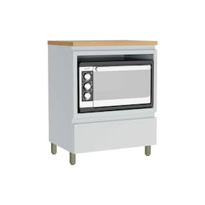 Balcão de Cozinha Rainha p/ Forno 1 Porta c/Tampo 70 cm Branca/Nature - Nesher