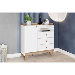 Cômoda Solteiro Confete c/ 1 Porta e 3 Gavetas Branco/Jequitiba - Henn