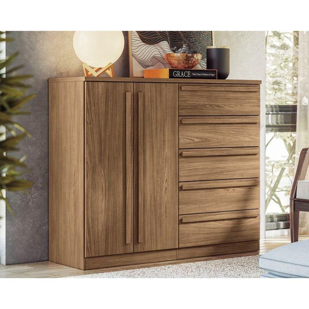 Cômoda Casal Malaga 2.5 2 Portas e 5 Gavetas Jatoba - Santos Andirá