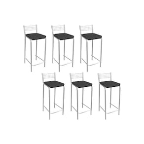 Banqueta Gênova B705 Kit 6 Un Cromada - Assento Preto 110 - Kappesberg