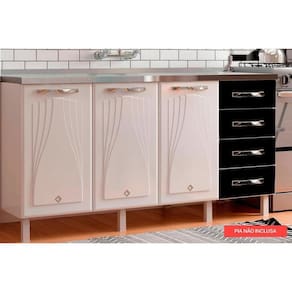 Balcão de Cozinha Star New 3 Portas e 4 Gavetas s/ Tampo 120cm Branco/Preto - Telasul
