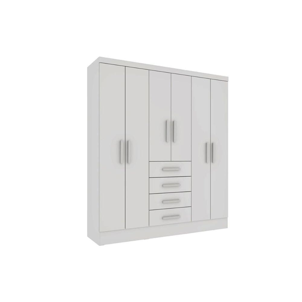 Guarda Roupa 6 Portas Arizona c/ e 4 Gavetas Branco/Neve - Tcil Móveis