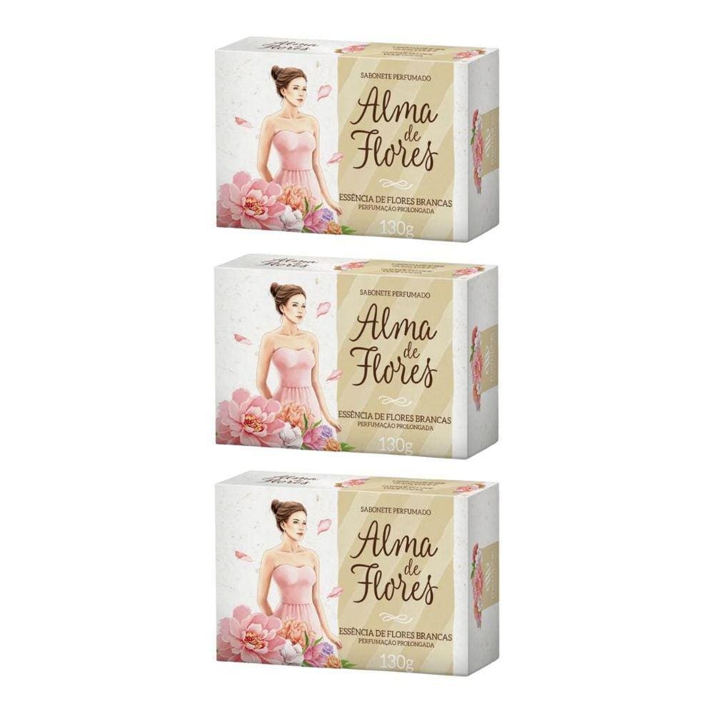 Sabonete Alma De Flores 130G Flores Brancas-Kit C/3Un