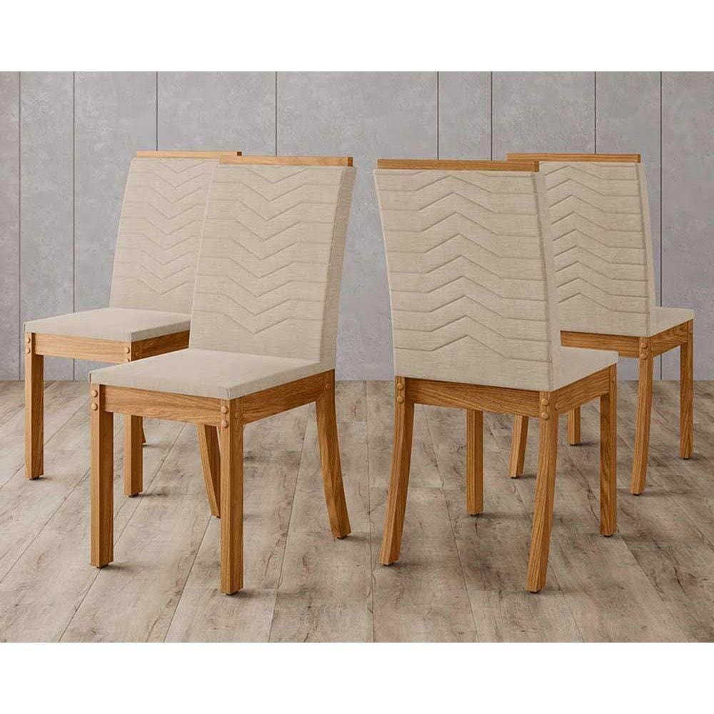 Cadeira Sala de Jantar Isa Kit 4 Un Nature/Veludo Light Linho - Henn