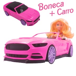 Carrinho Rosa Conversível Grande Com Boneca Capota Removível Flash Girl