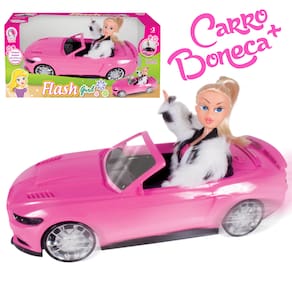 Carrinho De Boneca Infantil Conversível Rosa Com Boneca Dentro Capota Removível Flash Girl