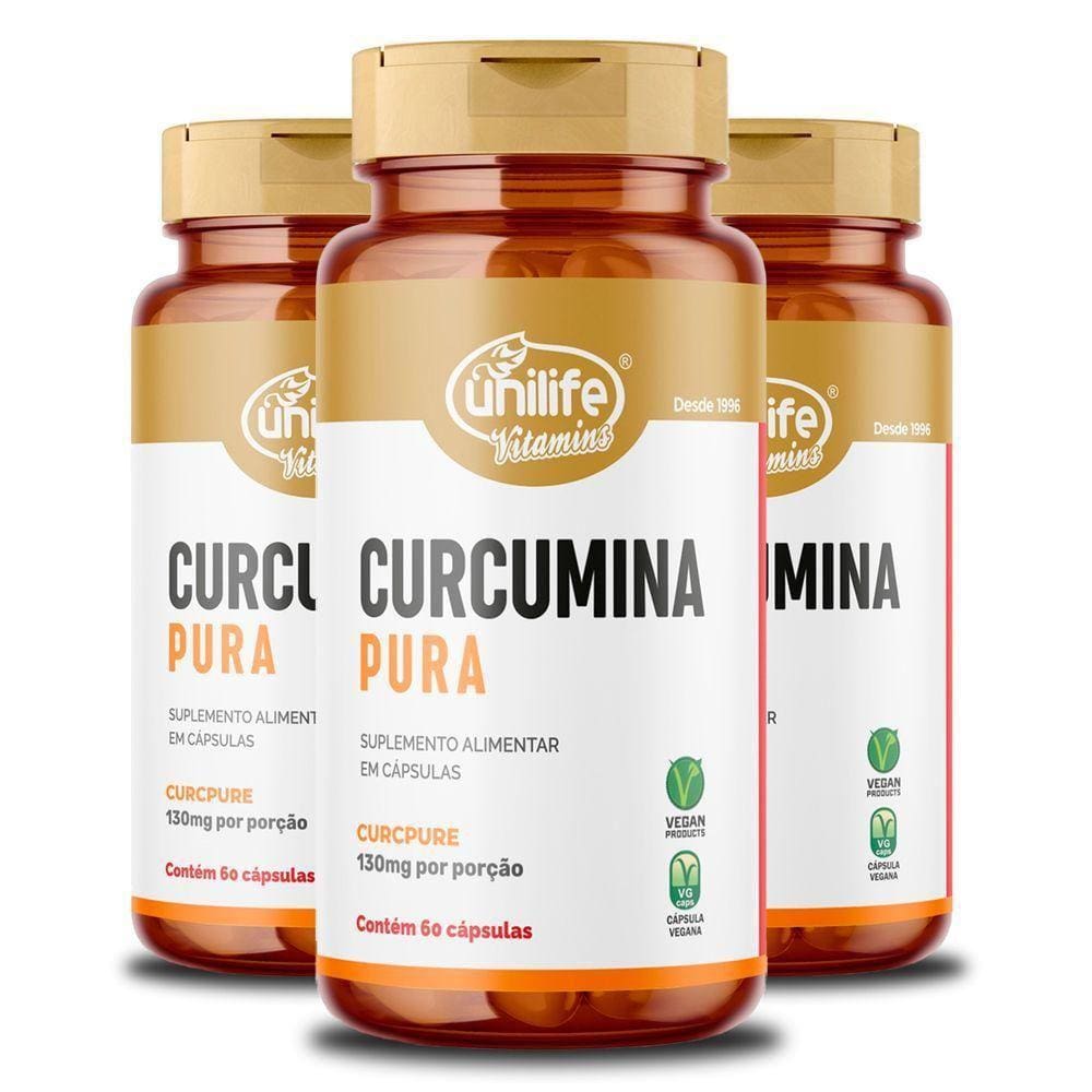Kit 3 Curcumina Pura Unilife 60 Cápsulas