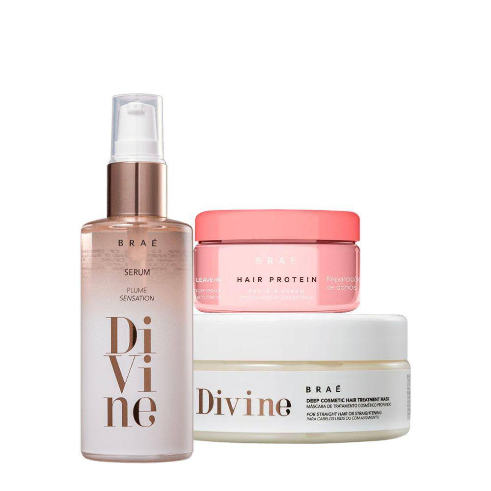 Kit Braé Hair Proteín Divine Plume e Máscara Capilar (3 produtos)