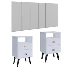 Cabeceira Estofada Box Casal Queen 1,60 Julia Kit 2 Mesinhas com Gavetas Canto Lateral Cama Aparador Objetos Classic New – RPM