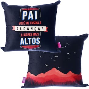 Almofada Pai Você Me Ensina Aveludada 40x40cm Quadrada Preta