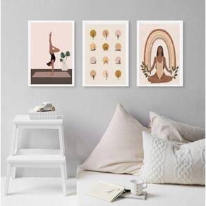 Kit 3 Quadros Decorativos Yoga- Posições 45X34Cm - Com Vidro