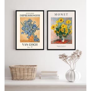 Kit 2 Quadros Artes Monet E Van Gogh- Flores 45X34Cm - Vidro
