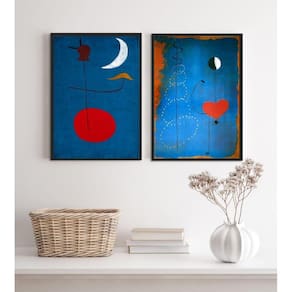 Kit 2 Quadros Miró Azul E Vermelho 24X18Cm - Com Vidro